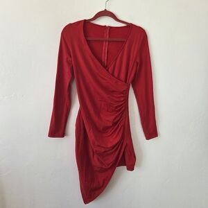 Red Bodycon Mini Dress Faux Wrap Hanky Hem Valentine's Day Date Night Club Small
